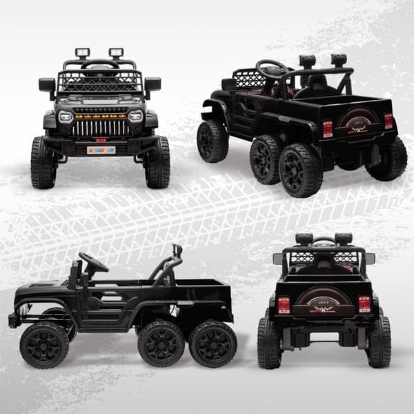 Rootz 12V Electric Kids Car With Trailer - Ride -on Toy - Børne elektrisk køretøj - 4 Motorer og sikker fjernbetjening - 122 cm x 62,5 cm x 65 cm