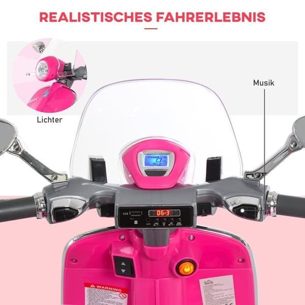 Rootz Children's Electric Motorcykel - Ride -On Toy - Barn Scooter - MP3 & LED -lampor - Faux Leather - 108 x 49 x 75 cm