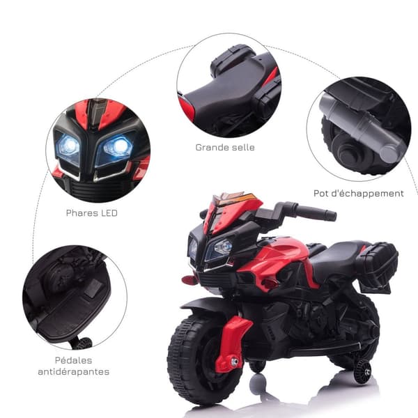 Rootz Children's Electric Motorcykel - Kid's Ride -On Bike - 6V batteridrivet fordon - Ljus & ljud - 88.5x42.5x49cm - Röd/svart