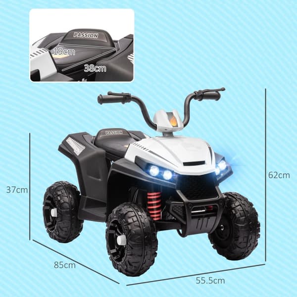 Rootz Electric Children's Quad - Kids ATV - Ride -on Vehicle - 4 -hjulet ophæng - 85 cm x 55,5 cm x 62 cm - Alder 3-5 - Hvid