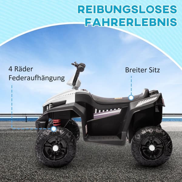 Rootz Electric Children's Quad - Kids ATV - Ride -on Vehicle - 4 -hjulet ophæng - 85 cm x 55,5 cm x 62 cm - Alder 3-5 - Hvid