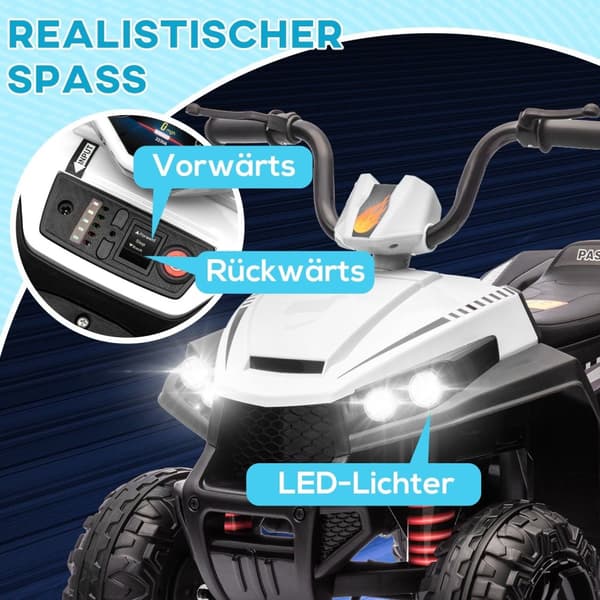 Rootz Electric Children's Quad - Kids ATV - Ride -on Vehicle - 4 -hjulet ophæng - 85 cm x 55,5 cm x 62 cm - Alder 3-5 - Hvid