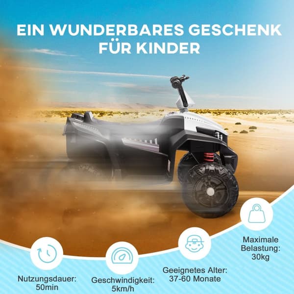 Rootz Electric Children's Quad - Kids ATV - Ride -on Vehicle - 4 -hjulet ophæng - 85 cm x 55,5 cm x 62 cm - Alder 3-5 - Hvid