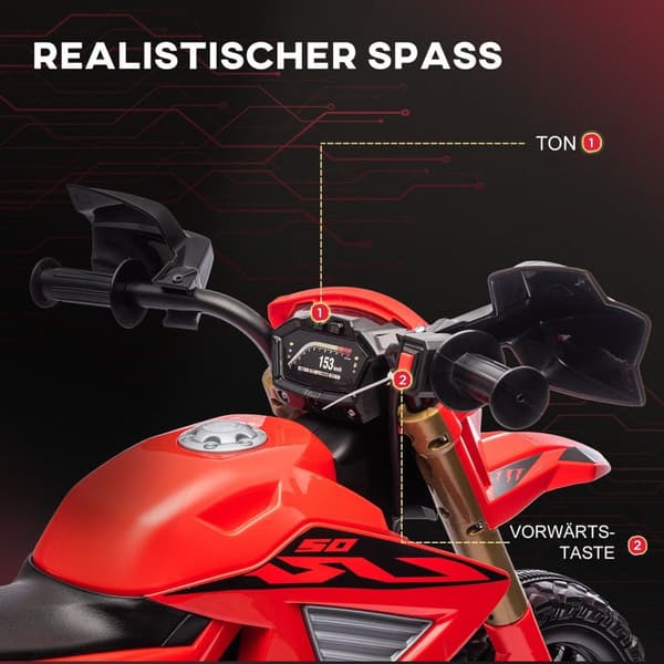 Rootz Electric Motorcykel til børn - Kid's Ride -On Motorcykel - Legetøjscykel - Sikker træningshjul - 105L X 57W X 62H CM