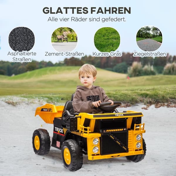 Rootz Electric Dump Truck Ride -On Car - Children’s Vehicle - Kids Tractor - Vipting Load Area - Lights & Music - 97 cm x 63 cm x 53 cm
