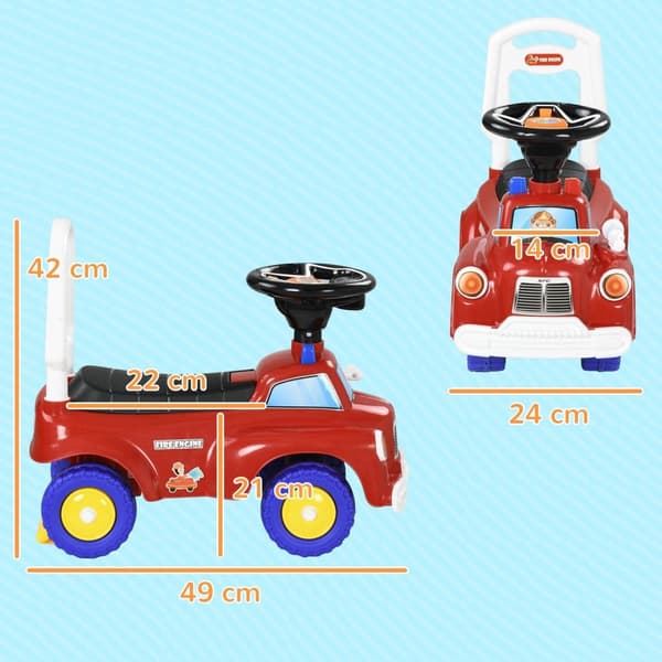 Rootz Fire Truck Walker til børn - Push Vehicle - Baby Car With Music - Storage Rum - 49 cm x 24 cm x 42 cm