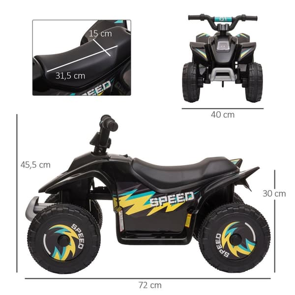 Rootz Quad Electric Vehicle til Kids - Children's Battery Car - Ride -on Toy - Realistic Driving Experience - 72 x 40 x 45,5 cm sort