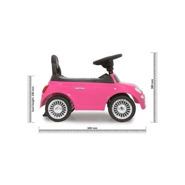DEVESSPORT - Bärare Fiat 500 - Rosa För barn från 12 till 36 månader, ratt med horn och ljud, förvaringsutrymme och ryggstöd
