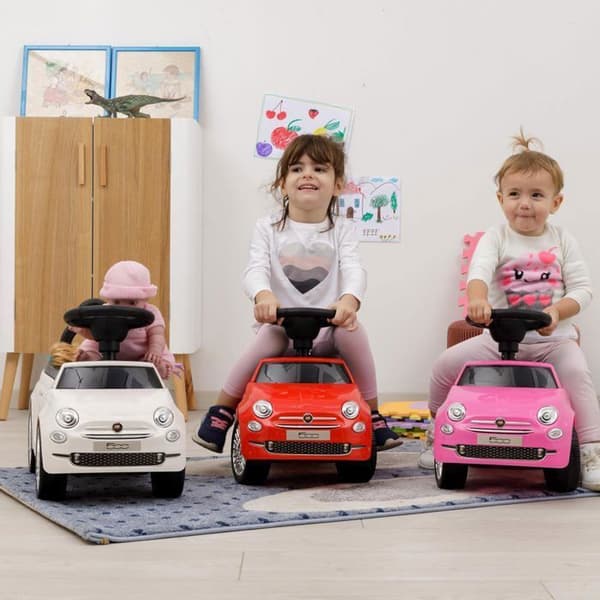 DEVESSPORT - Bärare Fiat 500 - Rosa För barn från 12 till 36 månader, ratt med horn och ljud, förvaringsutrymme och ryggstöd
