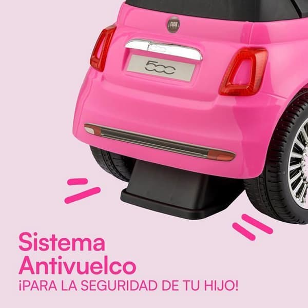 DEVESSPORT - Bärare Fiat 500 - Rosa För barn från 12 till 36 månader, ratt med horn och ljud, förvaringsutrymme och ryggstöd