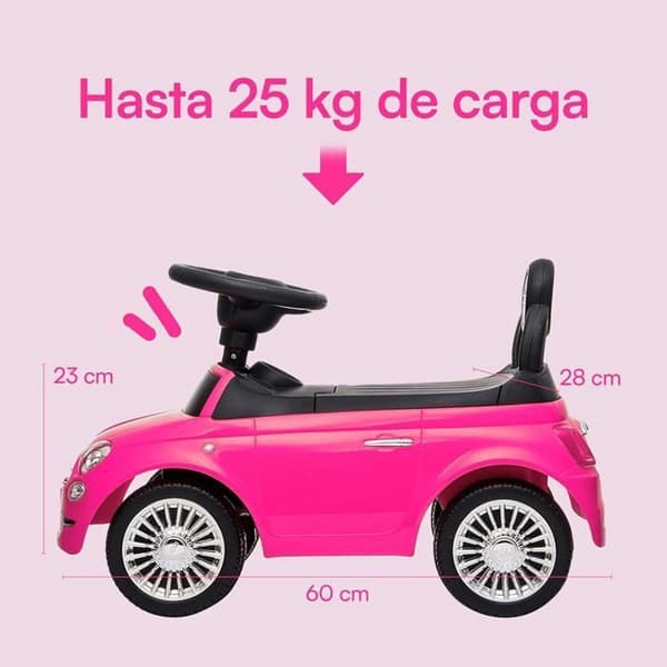 DEVESSPORT - Bärare Fiat 500 - Rosa För barn från 12 till 36 månader, ratt med horn och ljud, förvaringsutrymme och ryggstöd