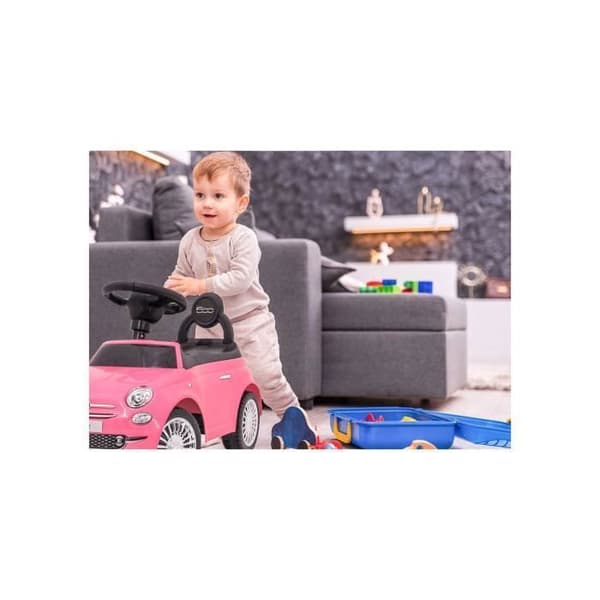 DEVESSPORT - Bärare Fiat 500 - Rosa För barn från 12 till 36 månader, ratt med horn och ljud, förvaringsutrymme och ryggstöd