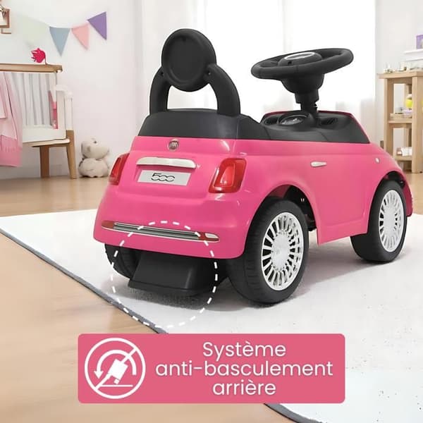 DEVESSPORT - Bärare Fiat 500 - Rosa För barn från 12 till 36 månader, ratt med horn och ljud, förvaringsutrymme och ryggstöd