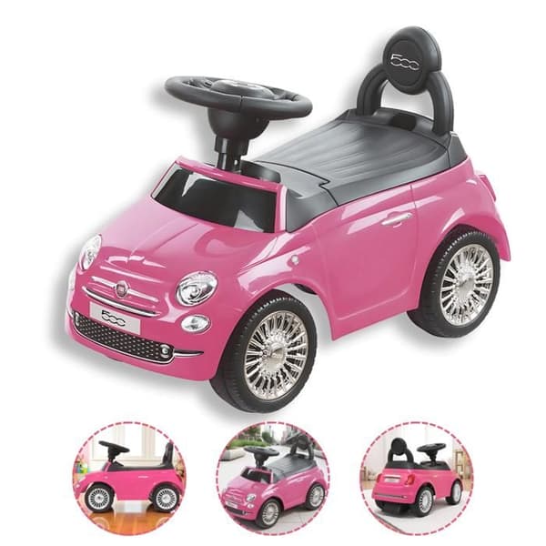 DEVESSPORT - Bärare Fiat 500 - Rosa För barn från 12 till 36 månader, ratt med horn och ljud, förvaringsutrymme och ryggstöd