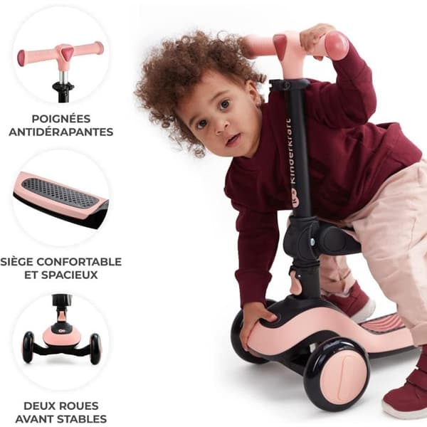 2 i 1 balanscykel - HALLEY cykel och skoter - KINDERKRAFT - Rosa - 3 hjul - På styret