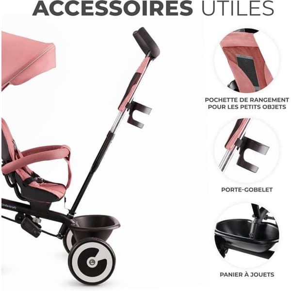 KINDERKRAFT Aston evolving trehjuling - 3 hjul - Från 9 månader till 5 år - Rose Pink