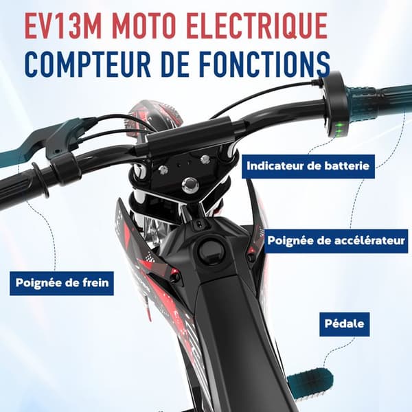 EVERCROSS TECH EV13M Elektrisk Motorcykel för Barn 3-7 År 150W 14.4V/5.2Ah 12KM Svart Röd