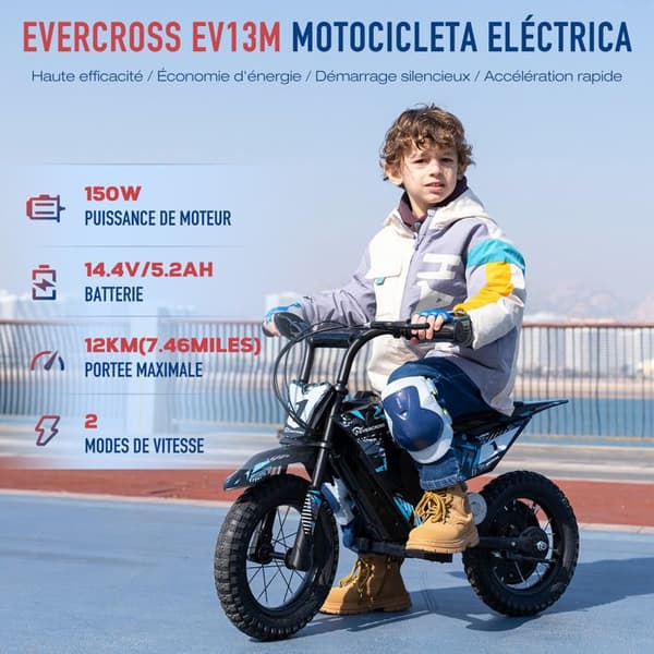 EVERCROSS TECH EV13M Elektrisk Motorcykel för Barn 3-7 År 150W 14.4V/5.2Ah 12KM Svart Röd