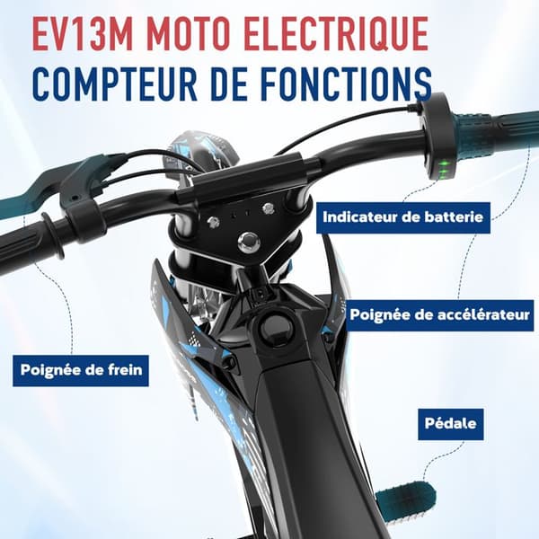 EVERCROSS TECH EV13M Elmotorcykel för Barn 3-7 År 150W 14.4V/5.2Ah 12KM Svart Blå
