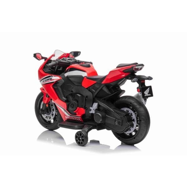 Elmotorcykel HONDA CBR 1000RR, licensierad, 12V batteri, sits i konstläder, plasthjul, 30W motor, LED-lampor