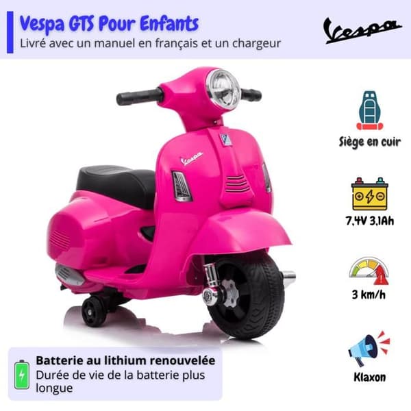 Eltruck för barn - Vespa GTS - 6V - 1 till 3 år - Rosa