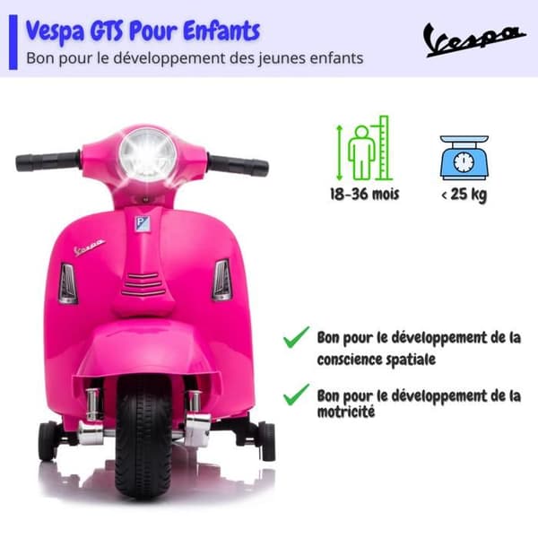 Eltruck för barn - Vespa GTS - 6V - 1 till 3 år - Rosa