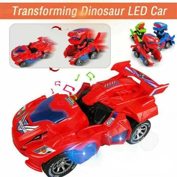 CONFO Red-3D Deformation LED Bil Barn Dinosaur Leksaker Lekfordon med ljus blinkande musik till julklapp