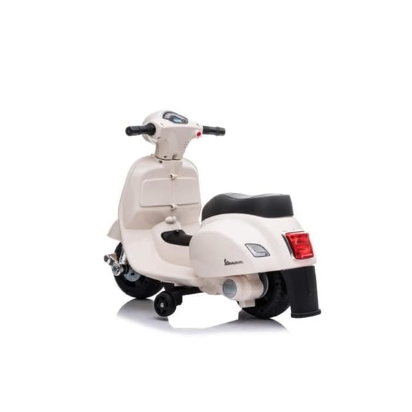 El-scooter Vespa GTS, vit, med stöd-hjul, Godkänd, Batteri 6V, Läderstol, Motor 30W