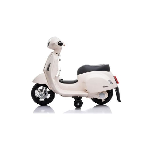 El-scooter Vespa GTS, vit, med stöd-hjul, Godkänd, Batteri 6V, Läderstol, Motor 30W