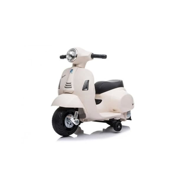 El-scooter Vespa GTS, vit, med stöd-hjul, Godkänd, Batteri 6V, Läderstol, Motor 30W