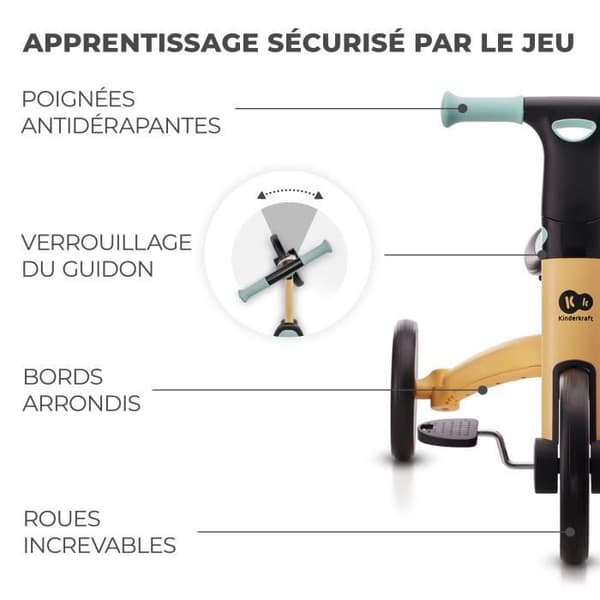 Skalbar 3-i-1 KINDERKRAFT 4Trike Trehjuling - Upp till 25 kg - Flera konfigurationer - Honung