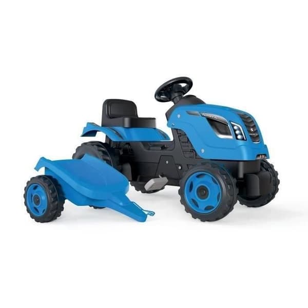 Farmer XL pedaltraktor + Trailer - Blå - SMOBY - Justerbart säte - Öppningshuva - Horn - 90 % återvunnen plast