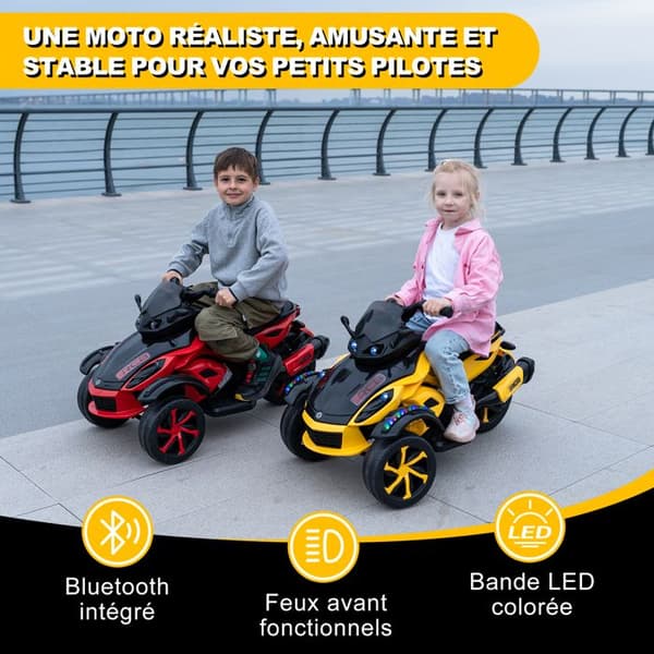 Barns Elektrisk Triangelmotorcykel RCB - 3 Hjul - Dubbel Motor - 12V Batteri - Automatisk Broms - LED - RM2 Gul