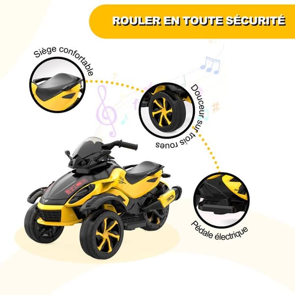 Barns Elektrisk Triangelmotorcykel RCB - 3 Hjul - Dubbel Motor - 12V Batteri - Automatisk Broms - LED - RM2 Gul
