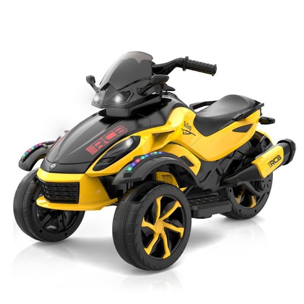 Barns Elektrisk Triangelmotorcykel RCB - 3 Hjul - Dubbel Motor - 12V Batteri - Automatisk Broms - LED - RM2 Gul