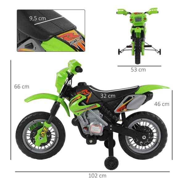Rootz Electric Motorcycle for Kids - Lasten pyörä - Motorisoitu ratsastus - Turvallinen oppiminen - 102 cm x 53cm x 66cm - Green & Black