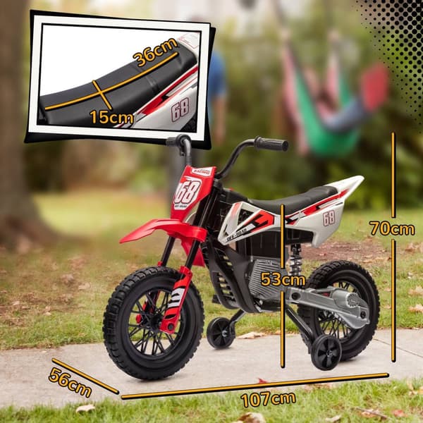 Rootz Electric Motorcykel til børn - Motocross Bike - Kid's Dirt Bike - Stabilisatorer for sikkerhed - 107 cm x 56 cm x 70 cm