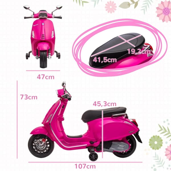 Rootz Electric Children Vespa - Skootteri - Ride -On -lelu - Musiikki ja mp3 - 107x47x73cm