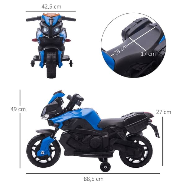 Rootz Electric Ride -On Motorcykel för barn - Interaktiv leksak med LED & Horn - Säker cykel med stabilisatorer - 88,5 cm x 42,5 cm x 49 cm