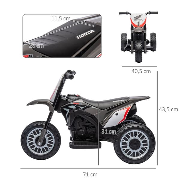 Rootz Elektro -Kinder -Crossbike Honda CRF450RL - Elektrisk 3 -hjulet cykel - Kids Ride -on Bike - Safe Motorcycling - 71 cm x 40,5 cm x 43,5 cm