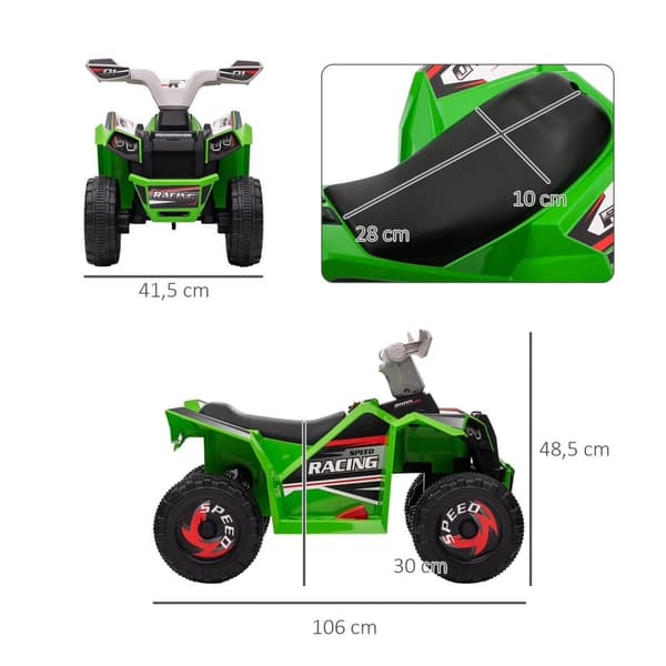 Rootz Kids Electrical Quad - Childrens batteridrivna ATV - Ride -On Vehicle - Realistisk körning - 70L x 41,5B x 48,5H cm grön