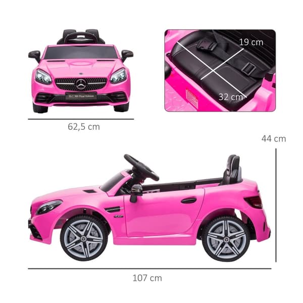 Rootz Kinder Elektroauto Mercedes SLC 300 - Lasten sähköauto - Ajo -ajoneuvo - Kauko -ohjattu - 107 x 62,5 x 44 cm - vaaleanpunainen