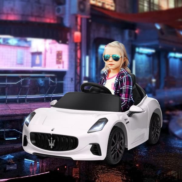 Rootz Maserati Electric Kids Car - 12V Ride -On - Forældrekontrol - 50min spil - 98x59x43cm - i alderen 3-5 - Hvid