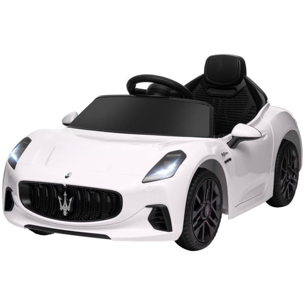 Rootz Maserati Electric Kids Car - 12V Ride -On - Forældrekontrol - 50min spil - 98x59x43cm - i alderen 3-5 - Hvid
