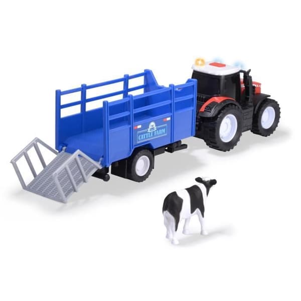 Massey Ferguson traktor - Dickie - 26cm - Frihjul, släp, ljud och ljus - Från 3 år