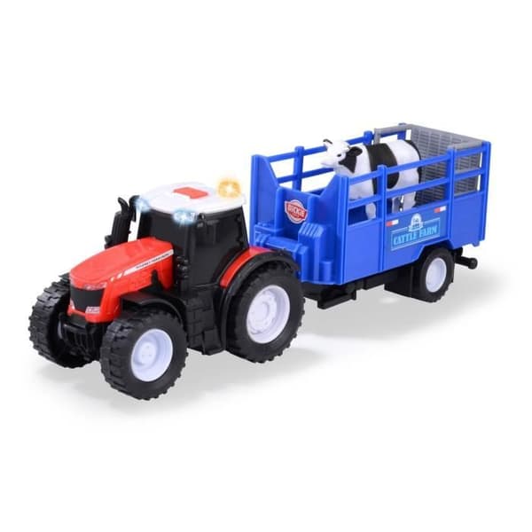 Massey Ferguson traktor - Dickie - 26cm - Frihjul, släp, ljud och ljus - Från 3 år