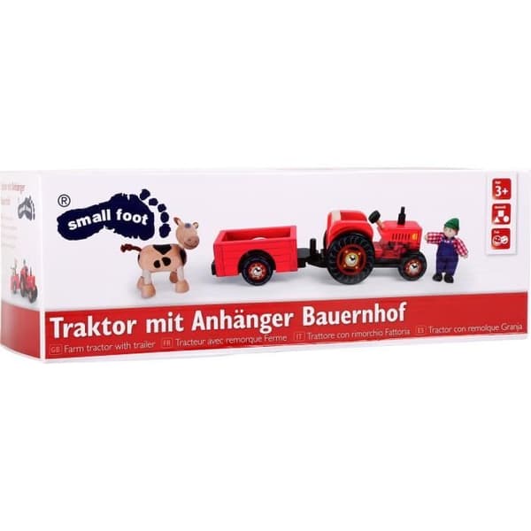 Traktor med släp - Small Foot - Gård - Trä - 19x9x10 cm - 3 år och uppåt