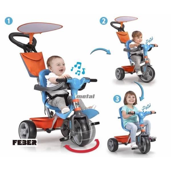 Baby trehjuling - FEBER - Baby Plus Music - Blå - 3 hjul - 9 månader och uppåt