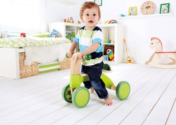Trehjuling i trä utan pedal - HAPE - 4-hjulig balanscykel - Grön - Blandad - Från 12 månader