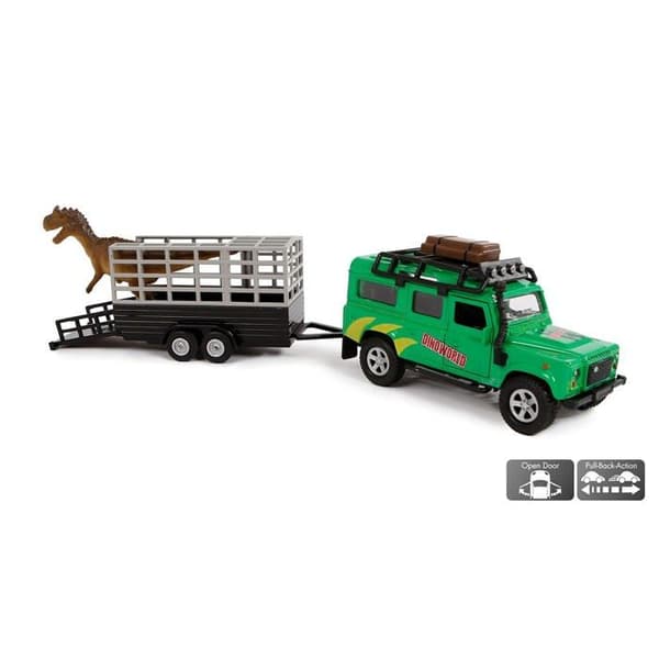 Jordglobsbärare för barn - 520178 - Land Rover-fordon med dinosaurie på släp (The cast, Pullback 29 cm)
